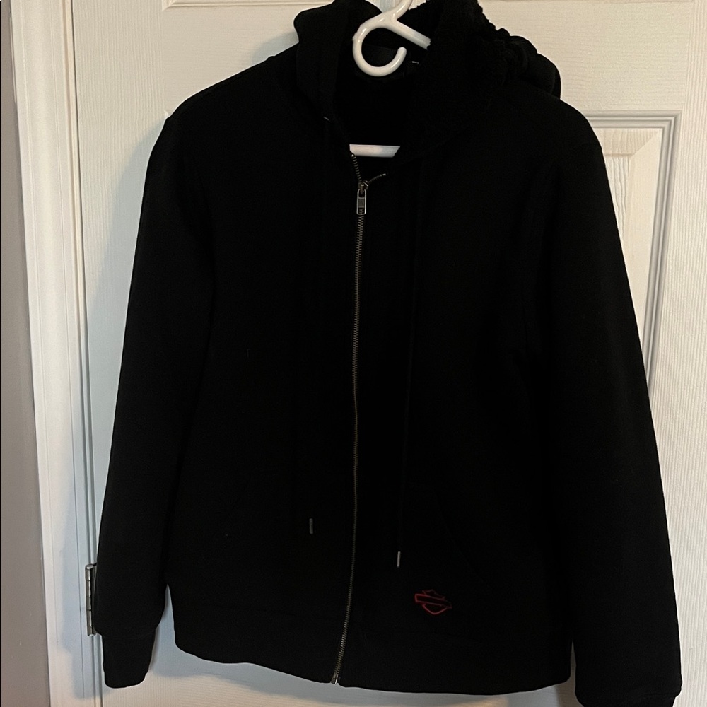 Harley Davidson Black Zip-Up Hoodie with Red Logo